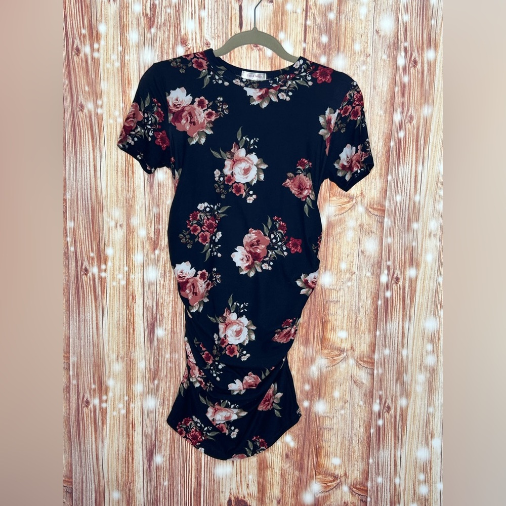 Stella Tweed Maternity Dress Size Small Navy Floral Print